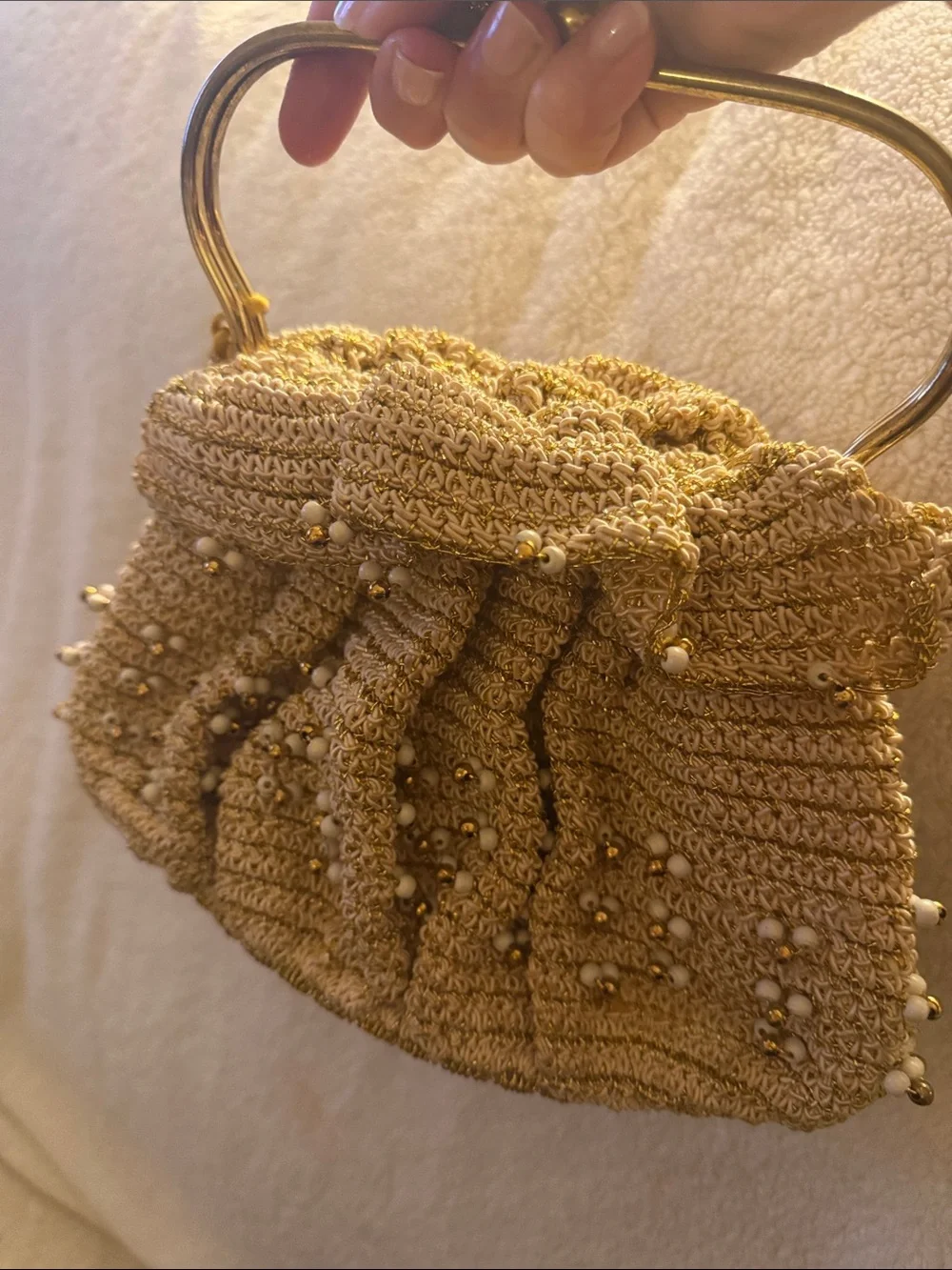 Beaded crochet Evening Clutch in Gold EUC , vintage 1940